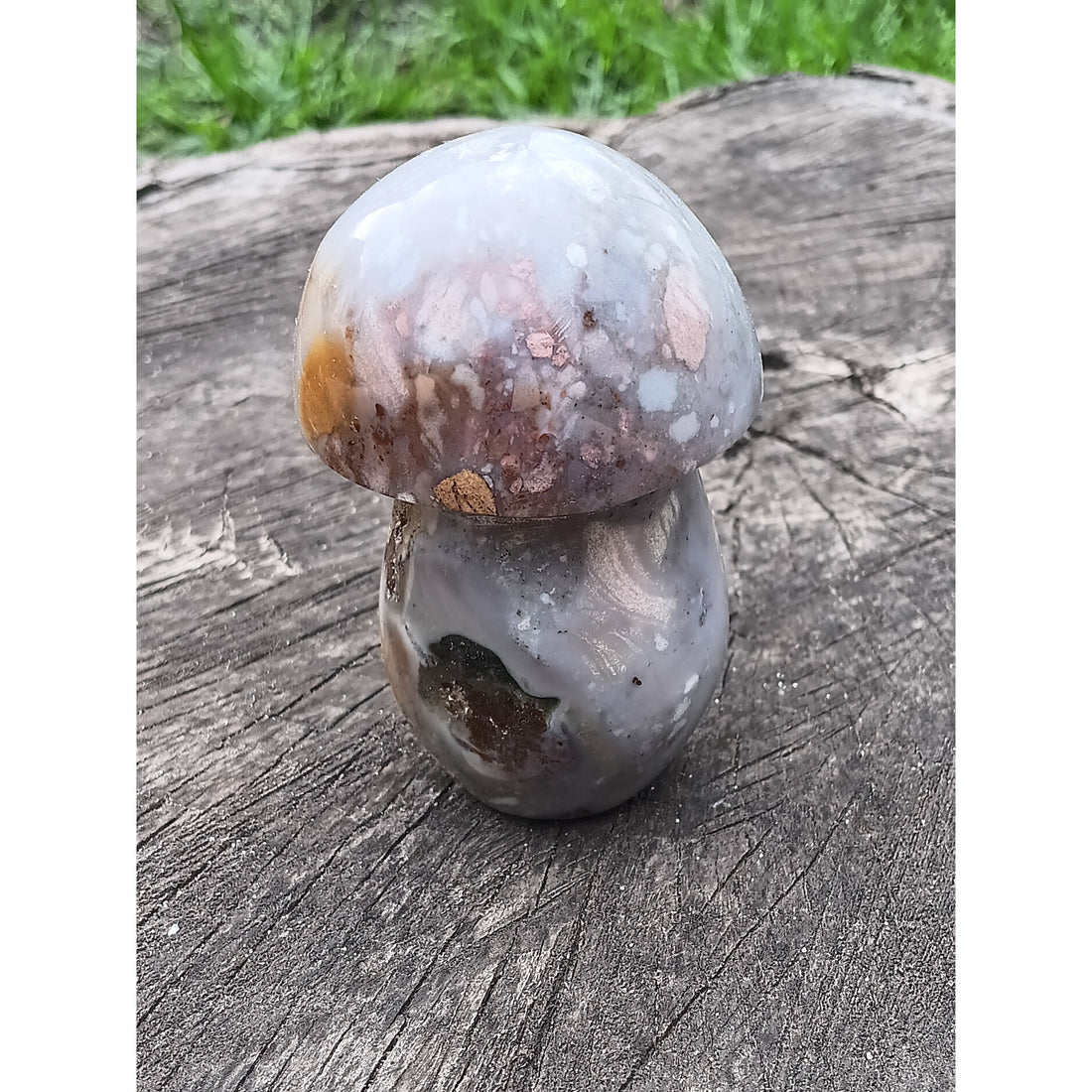 Ocean Jasper Mushroom with Druzy &amp; Pyrite – 3" Tall, 9.4 oz