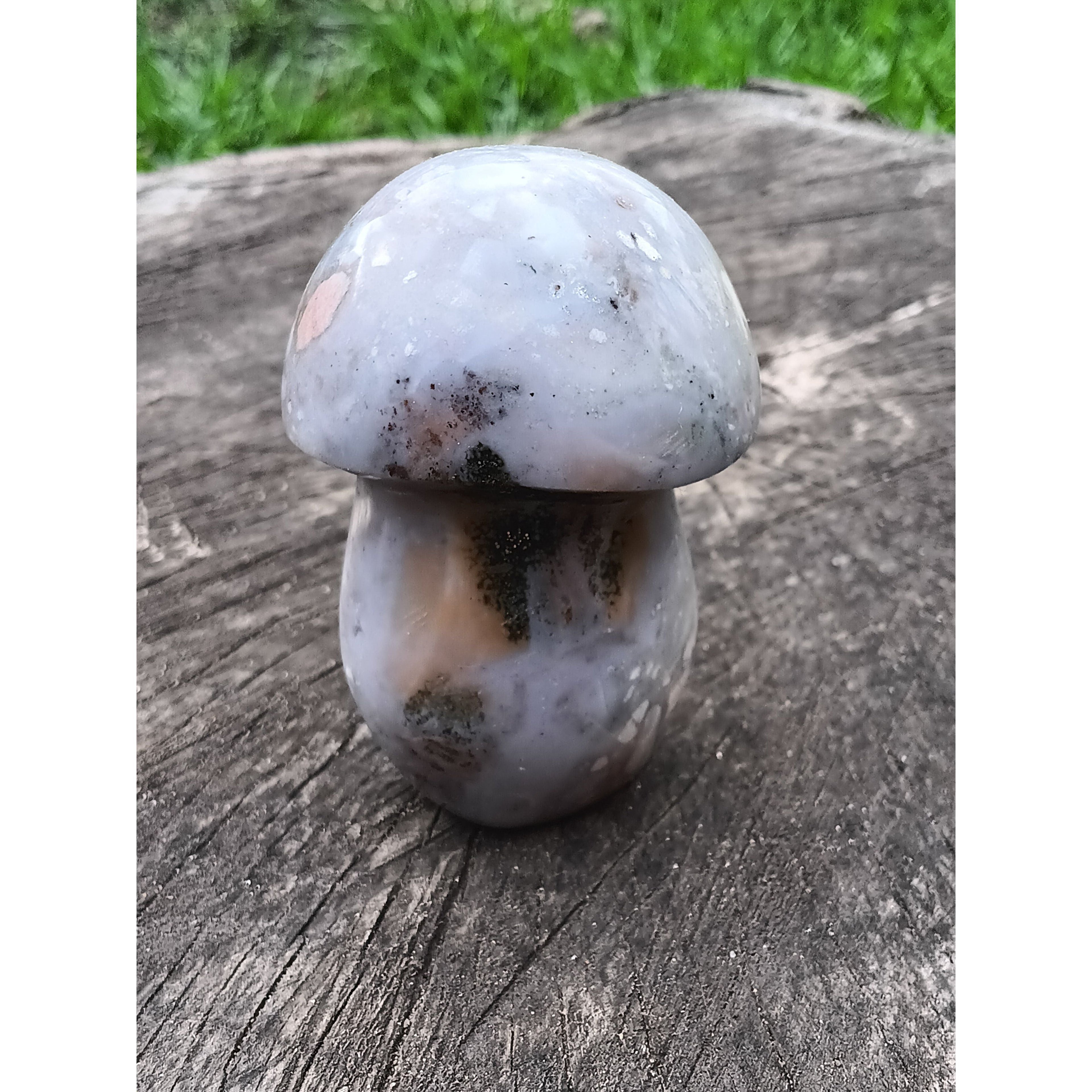Ocean Jasper Mushroom with Druzy &amp; Pyrite – 3" Tall, 9.4 oz