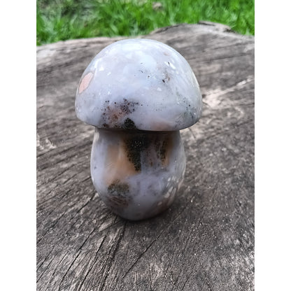 Ocean Jasper Mushroom with Druzy &amp; Pyrite – 3" Tall, 9.4 oz