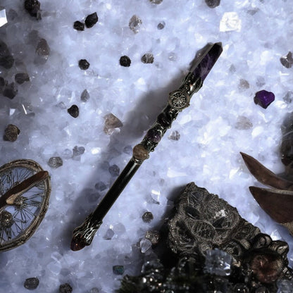 Amethyst &amp; Compass Crystal Magick Wand – Manifestation, Gratitude &amp; Spiritual Guidance
