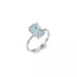 Aquamarine adjustable crystal ring with a soft blue stone set on an open silver-toned band displayed on a white background