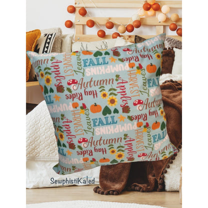 Autumn Throw Pillow – Double-Sided Fall Decor with Leaves &amp; Autumn Words (Handmade by SewphistiKated)