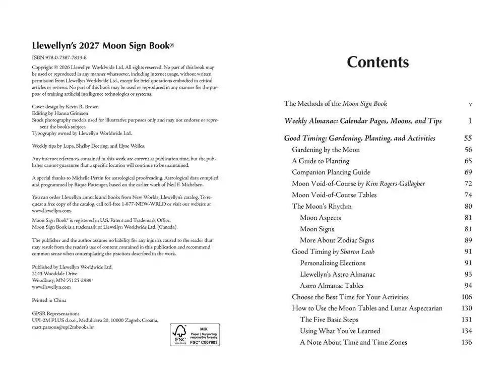 Copyright and table of contents page from Llewellyn&