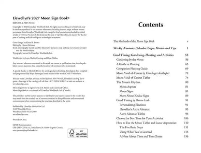 Copyright and table of contents page from Llewellyn&