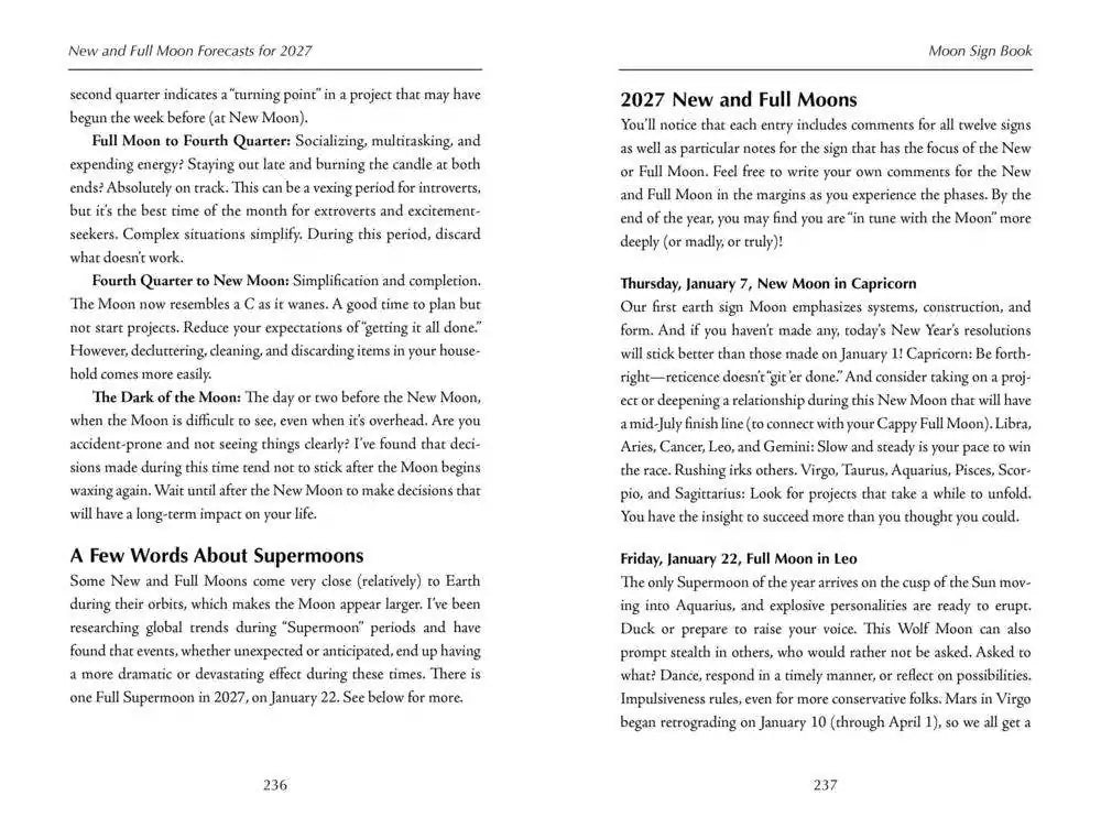 Sample July Moon Table and Aspectarian pages from Llewellyn&