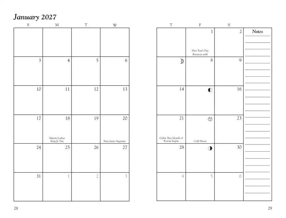 Sample January monthly overview page from Llewellyn&