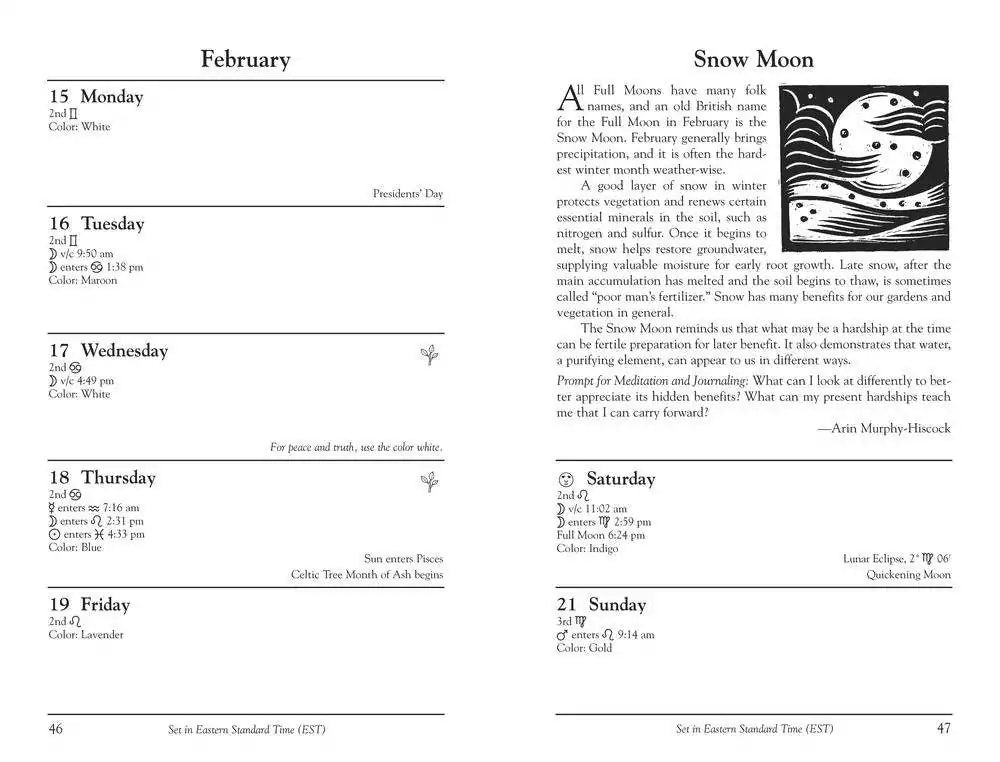 Sample February weekly spread from Llewellyn&