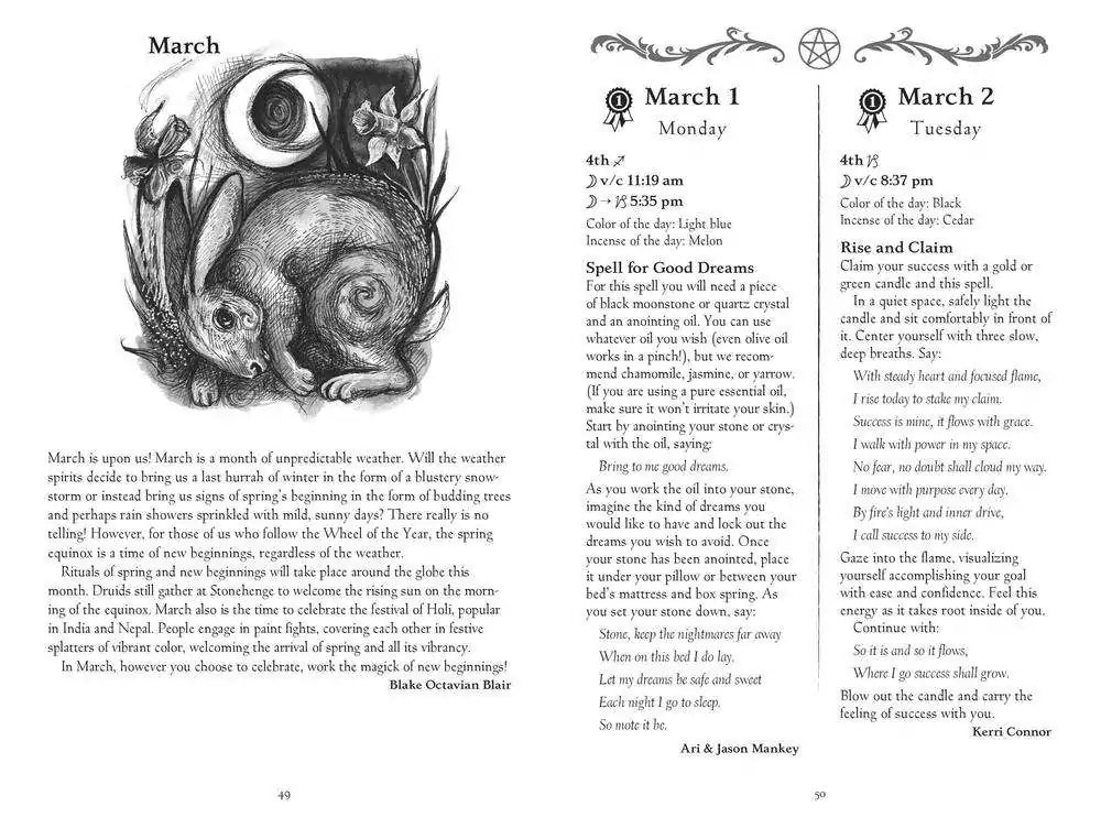 Sample March spell pages from Llewellyn&