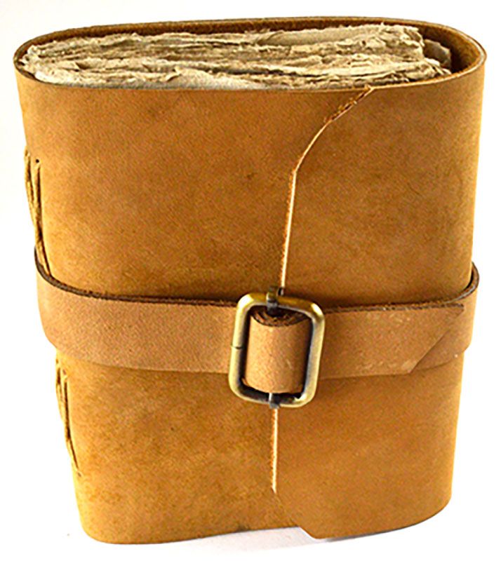 Tan Leather Journal with Aged Paper &amp; Buckle – 4 1/2″ x 6 1/2″, 240 Unlined Pages