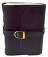 Black leather journal with buckle strap closure 4.5 by 6.5 inches showing 240 unlined pages grimoire journal with classic black leather cover
