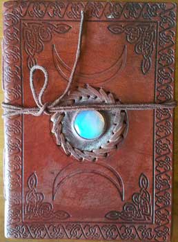 5" x 7" Triple Moon with Stone Embossed leather journal w/ cord