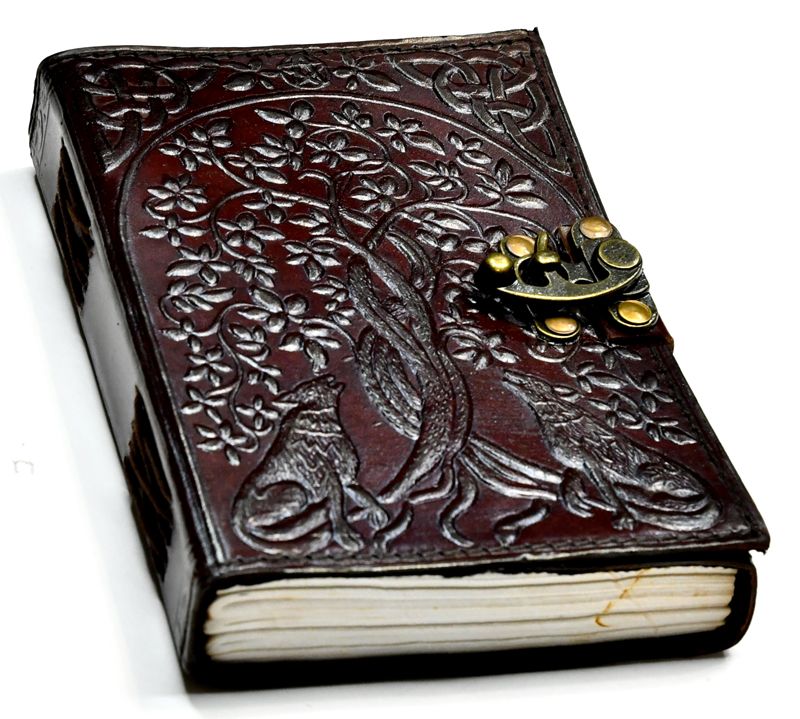 Wolf &amp; Tree of Life leather blank journal w/ latch