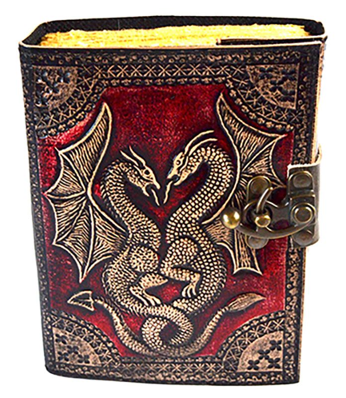 Red Double Dragon Leather Journal with Latch – 4 1/2″ x 6 1/2″, Unlined