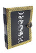 Moon phase silver and black embossed leather journal 5 by 7 inch with latch for lunar grimoire use