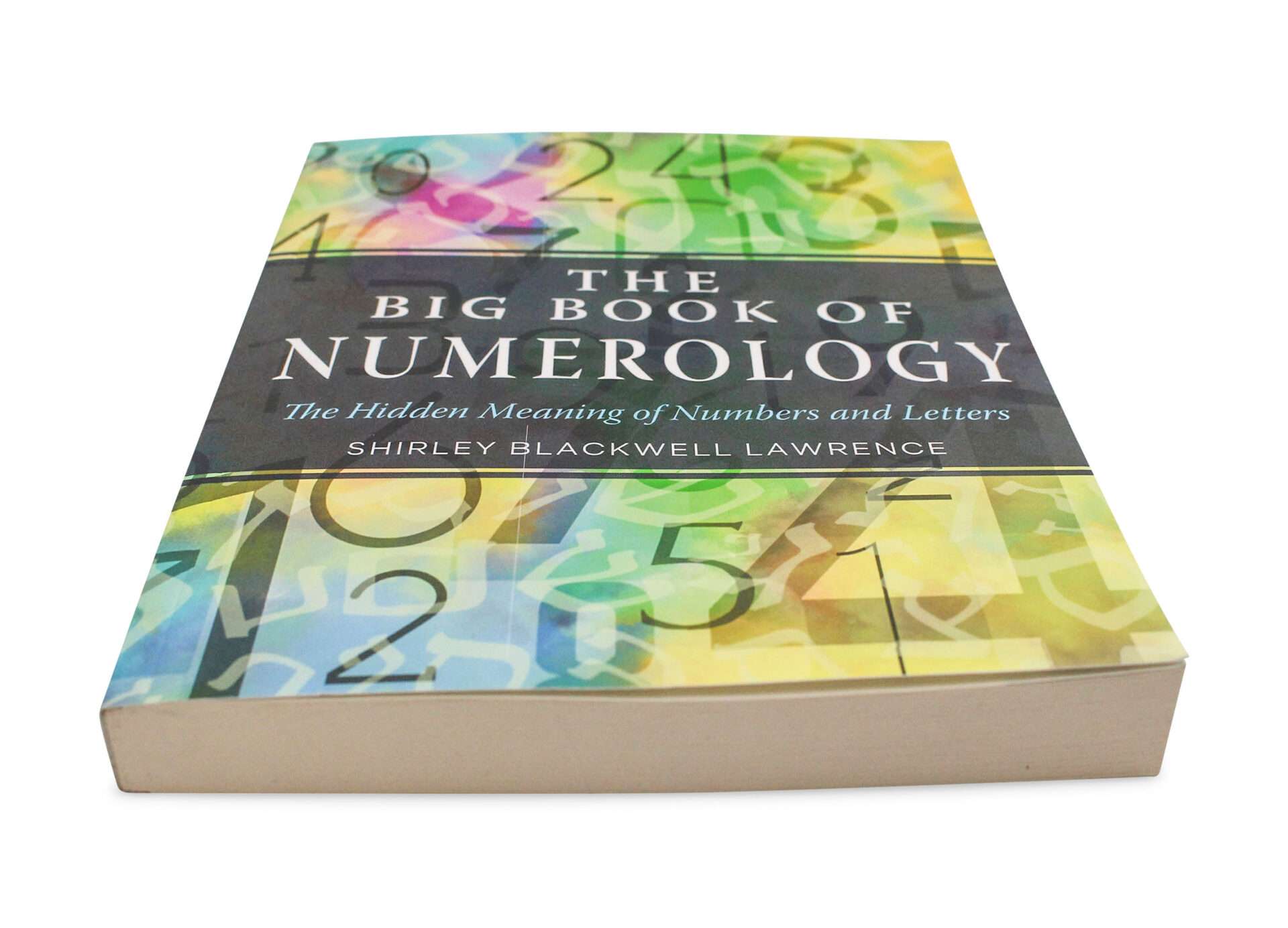 Big Book of Numerology cover showing title, author name Shirley Blackwell Lawrence, and a dynamic numbered background design.