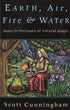 Earth Air Fire and Water by Scott Cunningham book cover showing a woman pouring water near a river with flowers and nature elements — Llewellyn natural magic guide.