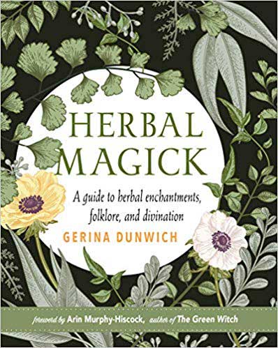 Herbal Magick hardcover book cover by Gerina Dunwich featuring the title surrounded by illustrated herbs and flowers from Red Wheel/Weiser.