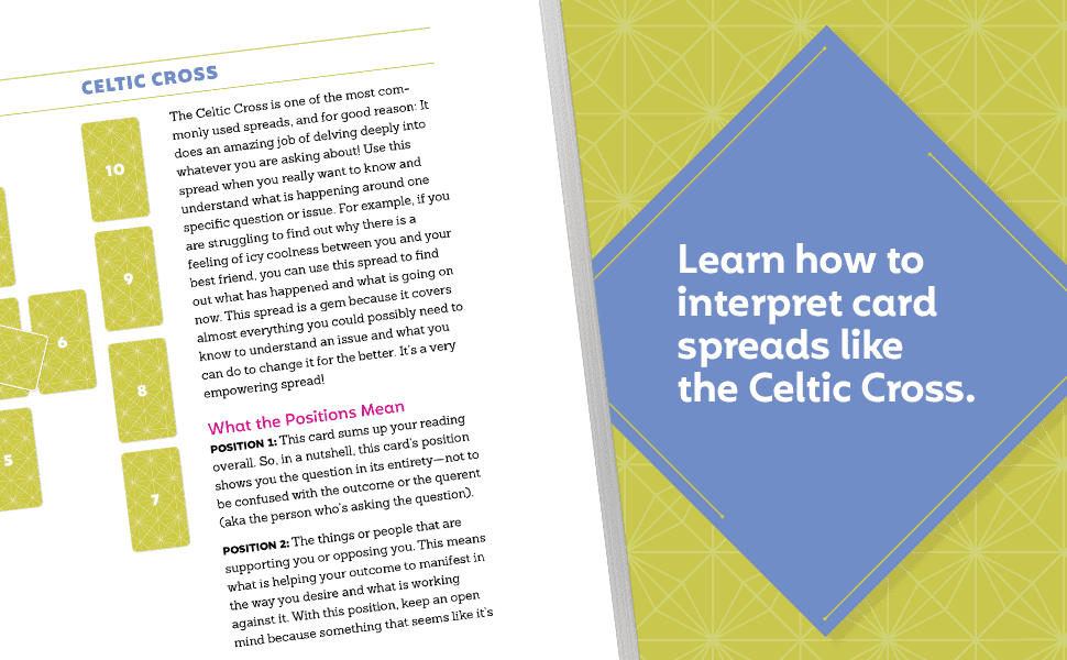 Interior pages of How to Read Tarot by Jessica Wiggan showing card interpretation text and tarot card imagery — modern beginner&