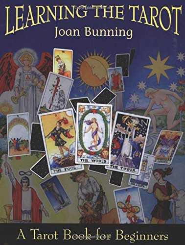 Learning the Tarot book cover by Joan Bunning — colorful design featuring tarot card illustrations for this comprehensive beginners tarot instruction textbook.