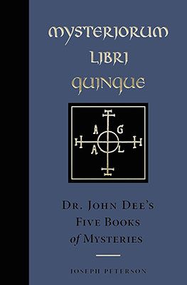 Dark blue book cover of Mysteriorum Libri Quinque featuring Dr. John Dee&
