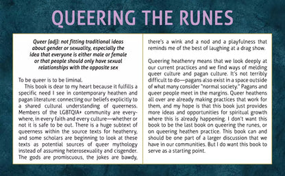 Interior spread from Queering the Runes showing a definition of queer and discussion of inclusive runic interpretation.
