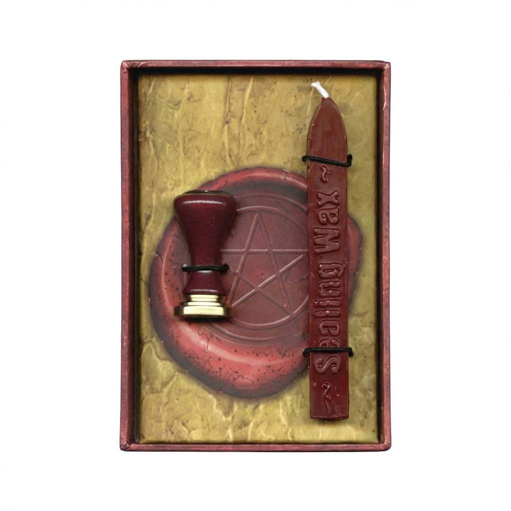 Pentagram sealing wax kit with red wax stick and five-pointed star stamp for Wiccan ritual letter sealing spell petitions and sacred document ceremony