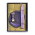 Triquetra sealing wax kit Celtic trinity knot — purple wax stick and triquetra stamp seal presented in decorative box for ritual letter and grimoire sealing.
