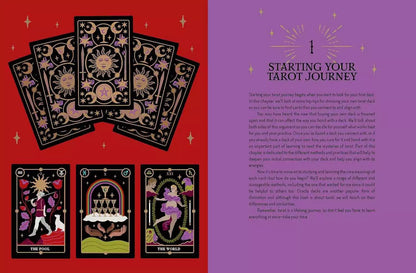 Interior spread of Tarot Magick book showing tarot card spread layouts and ritual instructions