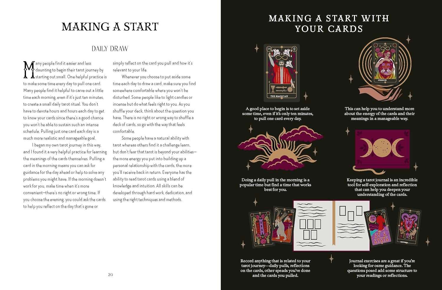 Interior pages of Tarot Magick by Lindsay Squire featuring botanical illustrations