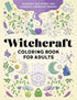 Witchcraft Coloring Book for Adults cover with crystals, moons, and plants — mystical symbols arranged on a light background for an adult coloring activity book.