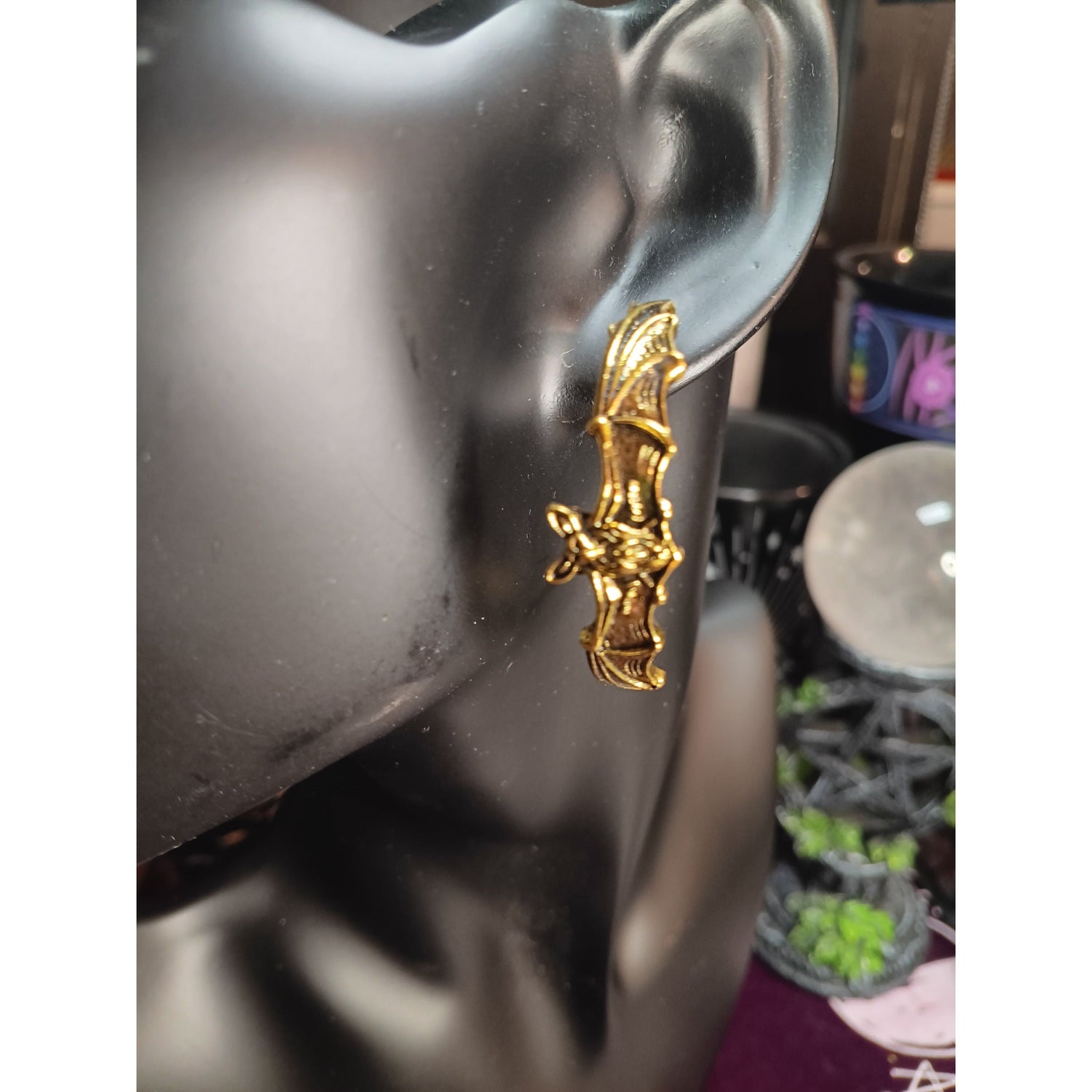 Gold Bat Wing Open Hoop Earrings – Gothic Statement Jewelry