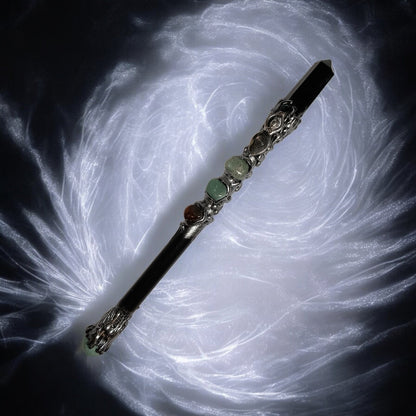 Black Obsidian &amp; Spiral Goddess Wand – Cord Cutting, Shadow Work, Spiritual Protection