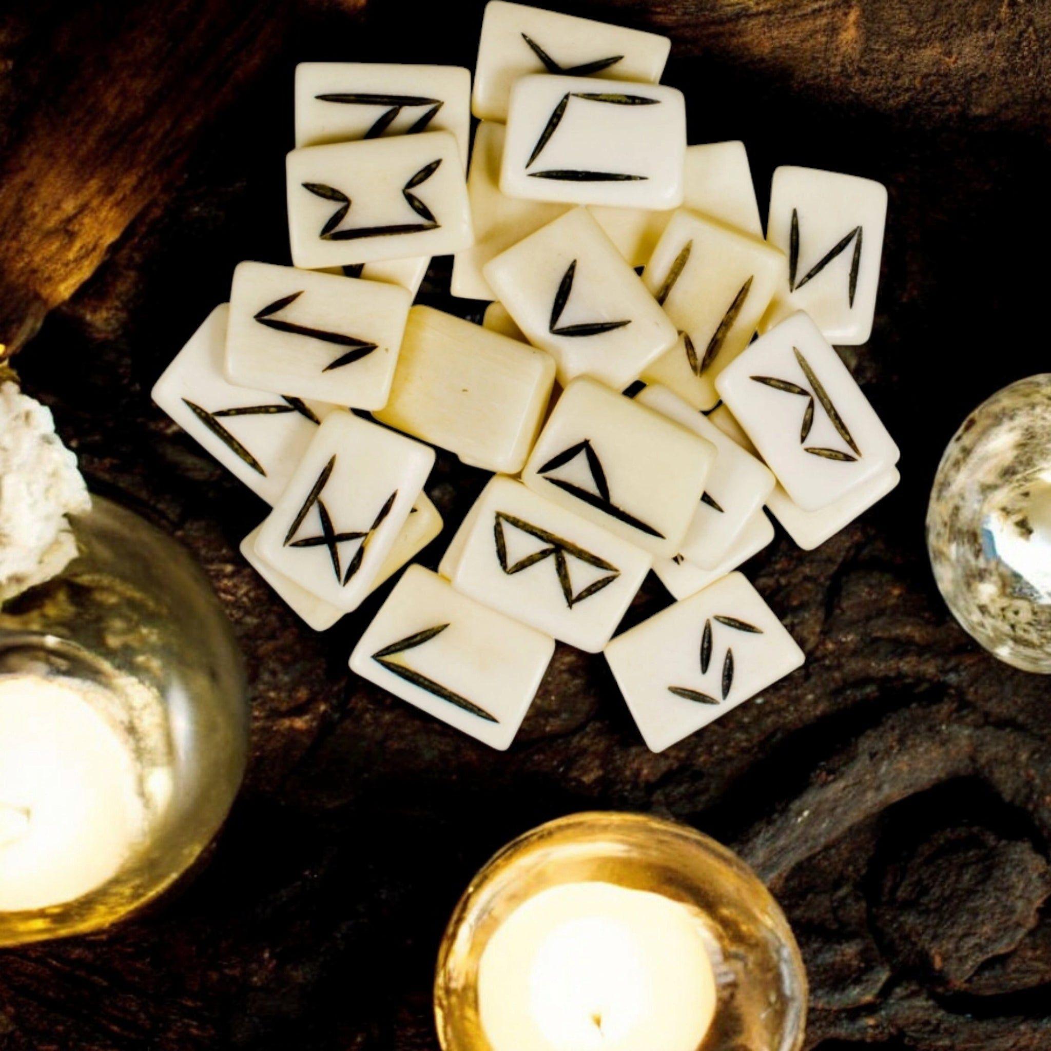 Water Buffalo Bone Rune Set with Info Sheet & Velvet Pouch – Witchsey ...