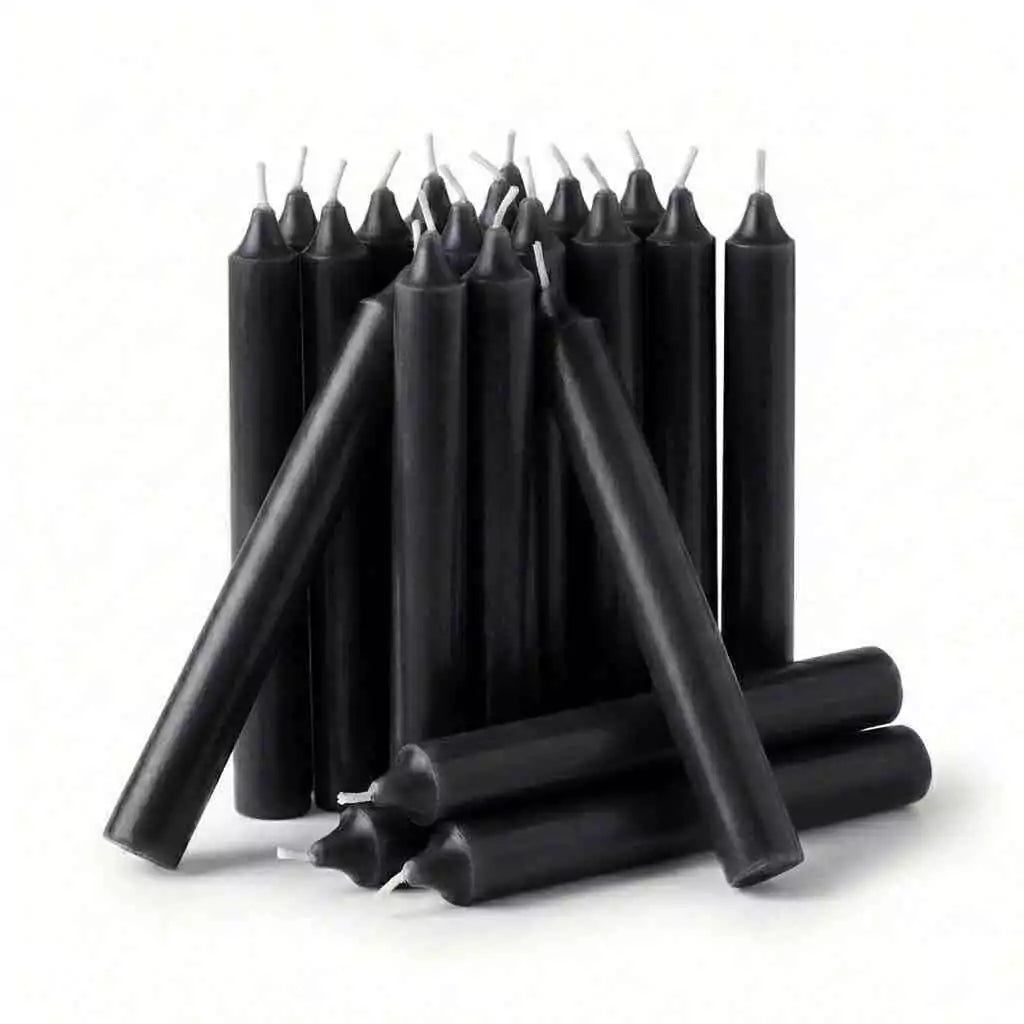 Pack of twenty black 1/2-inch chime spell candles for protection rituals banishing cord cutting shadow work and defensive candle magic practice