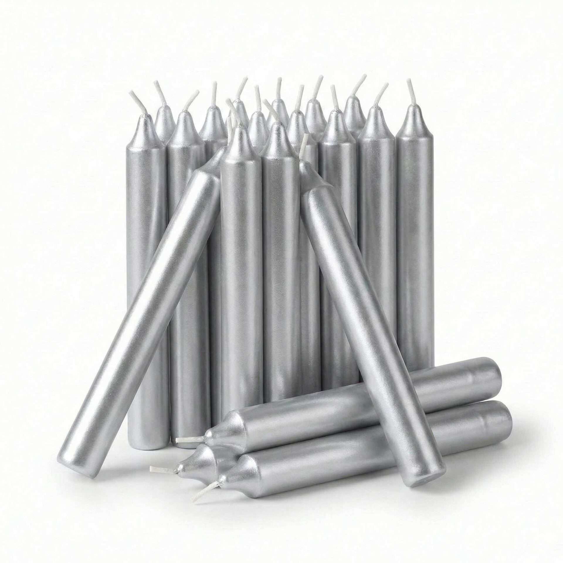 Pack of twenty metallic silver 1/2-inch chime spell candles for lunar rituals full moon ceremonies psychic intuition and moon magic workings
