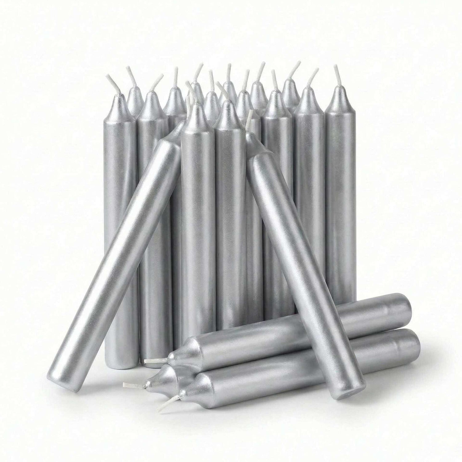 Pack of twenty metallic silver 1/2-inch chime spell candles for lunar rituals full moon ceremonies psychic intuition and moon magic workings