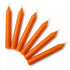 Six orange taper candles arranged in a fan shape, 6-inch household ritual candles for altar and spell work, set of six.
