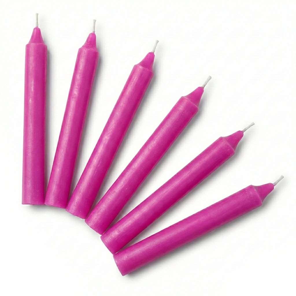 Set of 6 pink 6-inch household taper candles in soft pink for self-love and heart ritual spellwork, candle magic starter supply