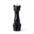 5.5-inch black wax candle sculpted as a sitting cat with a smooth finish and a wick at the top of the head for banishing and hex-breaking ritual burning.