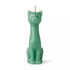 5.5-inch green wax candle sculpted as a sitting cat with a simple wick on top for hoodoo money drawing and prosperity ritual burning.