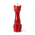 5.5-inch red wax candle sculpted as a sitting cat with a glossy finish and a wick on top for hoodoo love drawing and passion ritual burning.