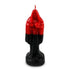 10-inch Santa Muerte figure candle with red upper half and black lower half, hooded robed figure holding a staff with a wick at top.
