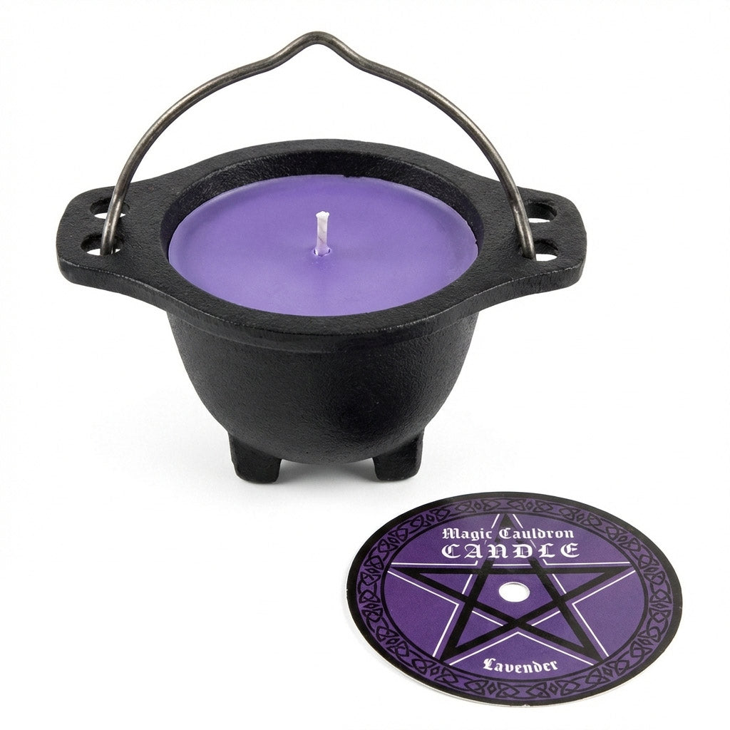 Lavender candle in cauldron