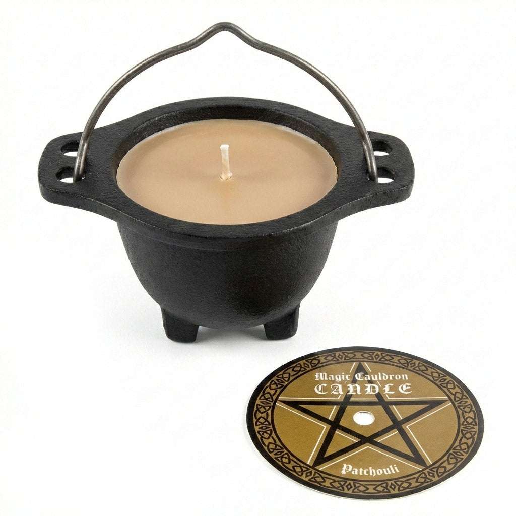 Patchouli candle in cauldron