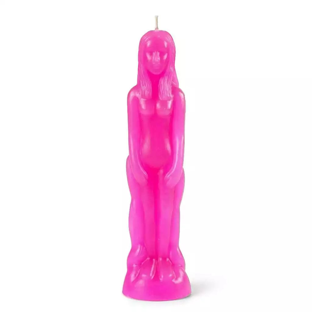 Pink female figure candle showing female silhouette shaped ritual candle in pink wax for self-love and attraction spell work