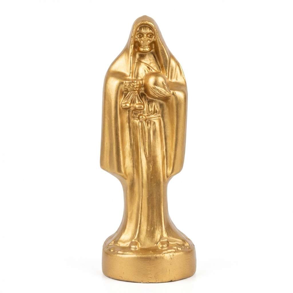 10-inch gold Holy Death Santa Muerte ritual candle in gold color for devotional offerings abundance and blessing spellwork