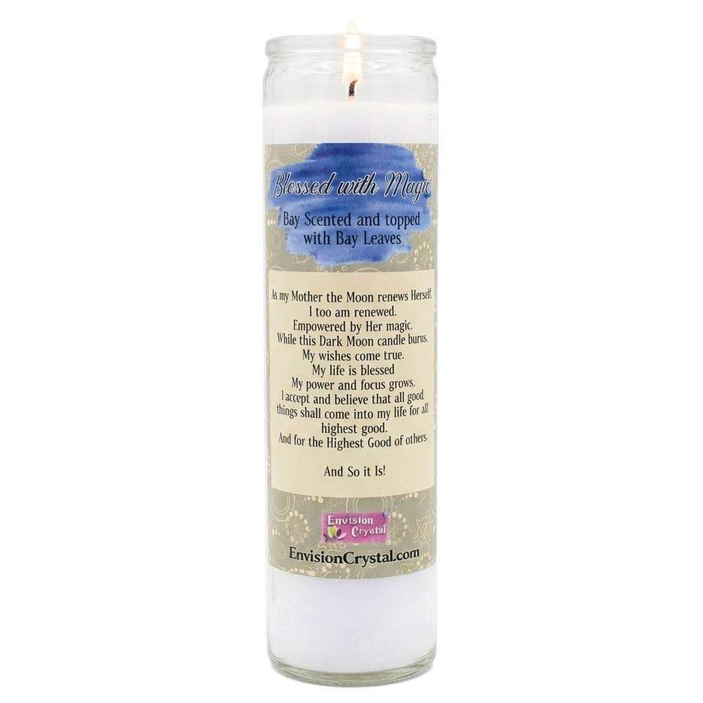 Side view of Envision Crystal Dark Moon ritual jar candle showing deep night symbolism for shadow work and release practice