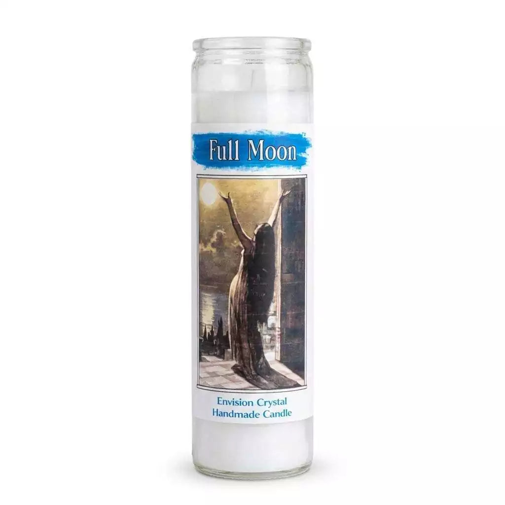 Envision Crystal Full Moon aromatic ritual jar candle with lunar manifestation label, 7-day candle for full moon ceremony and intention work