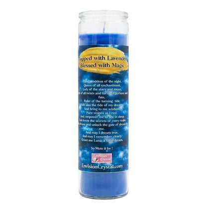 Detail of Lucid Dream ritual jar candle label showing astral and dream symbolism for sleep and subconscious ritual use
