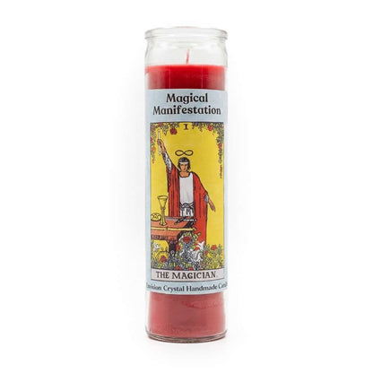 Red Magical Manifestation aromatic jar candle by Envision Crystal with decorative label for spell amplification ritual use